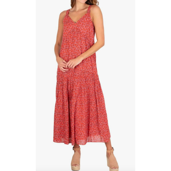 Joie Tea Rose Maxi Dress Womens S Small Red Pink Sleeveless Tiered Boho Lined - Picture 15 of 16